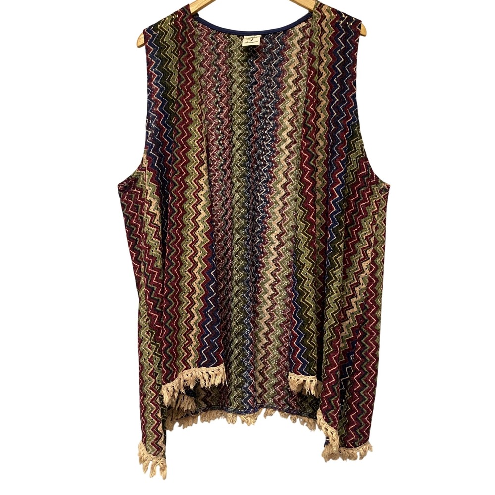 Self Esteem XL Festival Hippie Zigzag Chevron Vest Fringe Y2K Farmhouse Grandma